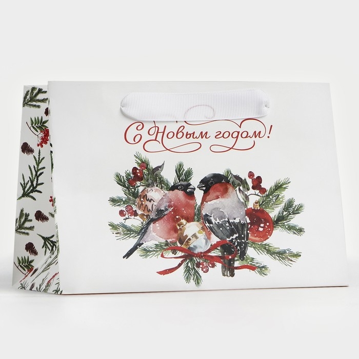 Пакет подарочный новогодний с широким дном «Снегири», 20 х 14 х 13.2 см, Новый год Пакет подарочный новогодний с широким дном «Снегири», 20 х 14 х 13.2 см, Новый год