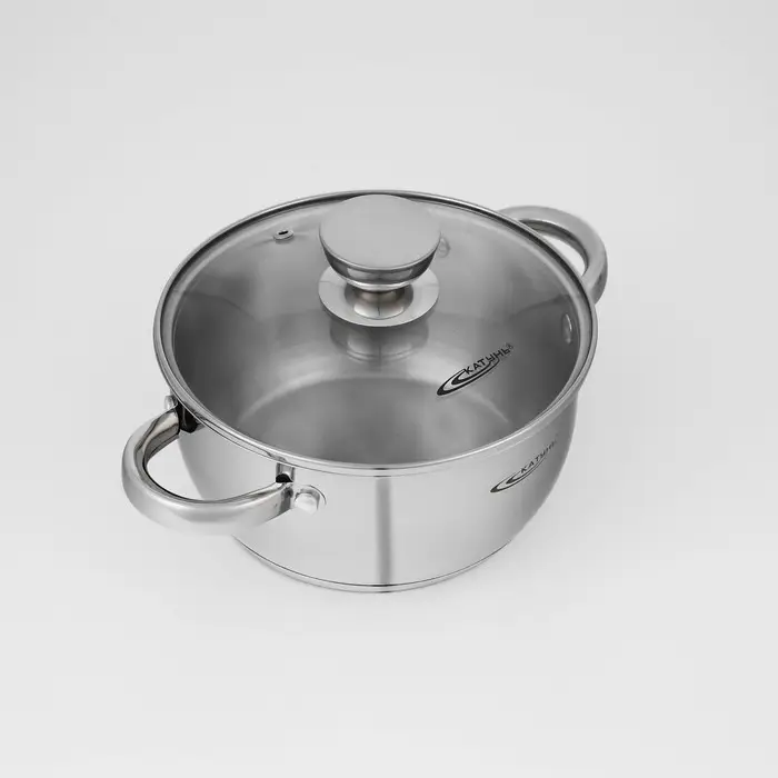 Кастрюля Катунь &laquo;Антея&raquo;, 2 л, d=18 см, с крышкой, капсульное дно, индукция, нержавеющая сталь, AISI - 201, хромированная