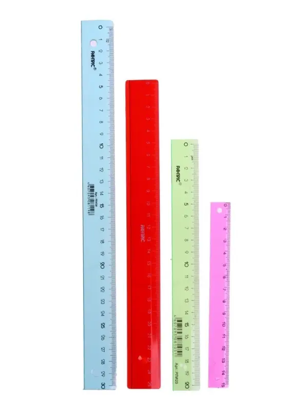 Набор пластиковых линеек Calligrata, 4 штуки (15, 20, 25 и 30 см), прозрачные, МИКС