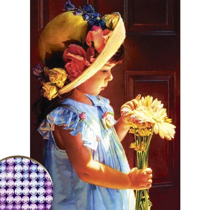 Алмазная мозаика с частичным заполнением на холсте «Девочка», 15 х 21 см Алмазная мозаика с частичным заполнением на холсте «Девочка», 15 х 21 см