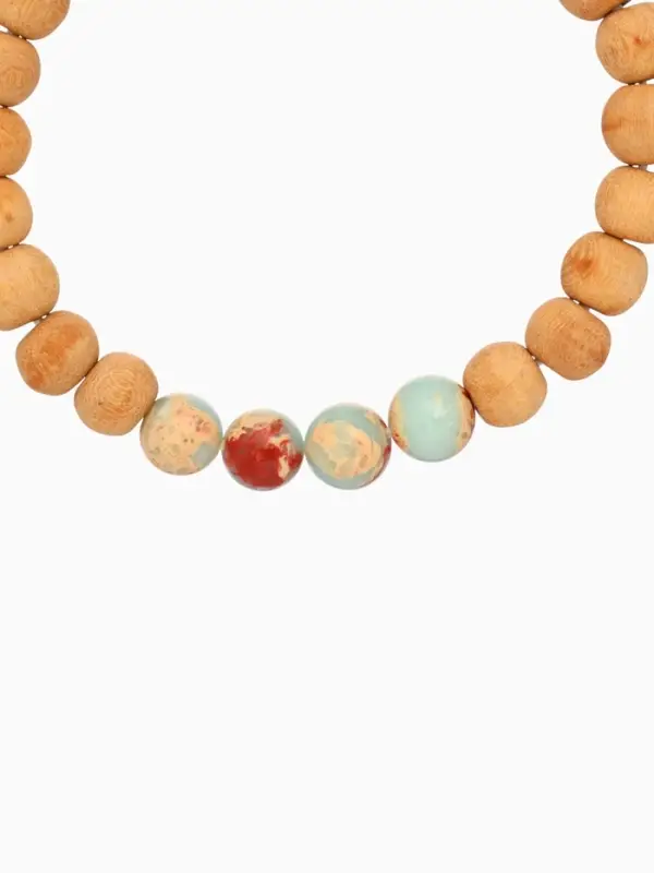 Браслет из сандалового дерева с агатом, длина 18 см, цв. голубой Браслет из сандалового дерева с агатом, длина 18 см, цв. голубой