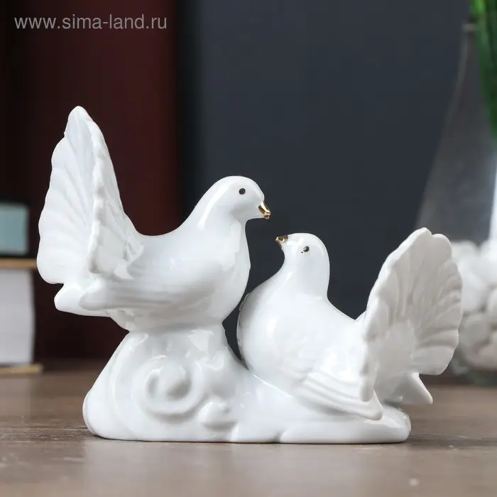 Сувенир керамика под фарфор 2 голубка 12,5*9*6 см, стразы