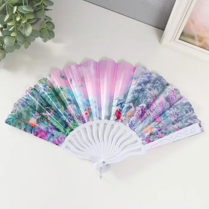 Веер пластик, текстиль Веер пластик, текстиль "В тропиках" МИКС 23 см