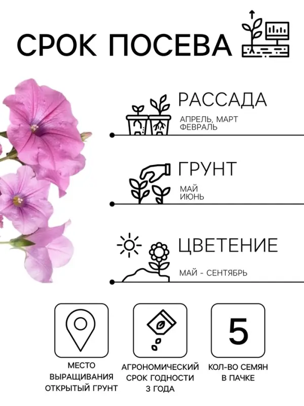 Семена цветов Петуния &laquo;мини Пикколино&raquo;, сиреневая, F1, 5 шт., Farao, &laquo;АЭЛИТА&raquo;