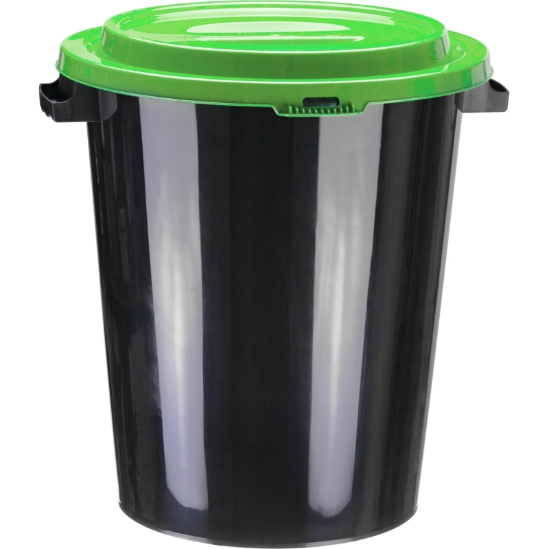Бак для отходов 40л пластик, черный с зеленой крышкой М 2392