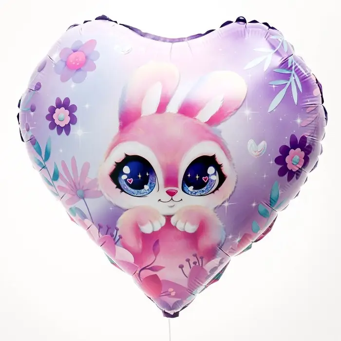 Воздушный шар фольгированный 18" сердце &laquo;Зайка&raquo;, набор 5 штук