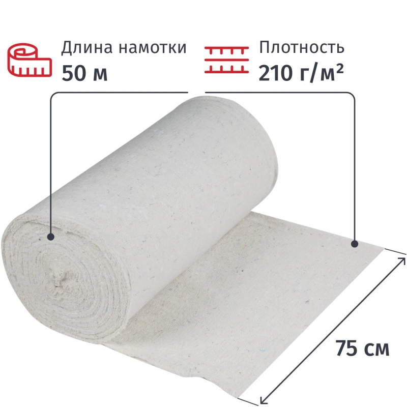Полотно техническое холстопр. ХПП белое, рул 0,75х50м, пл. 210 г/м2_Спб