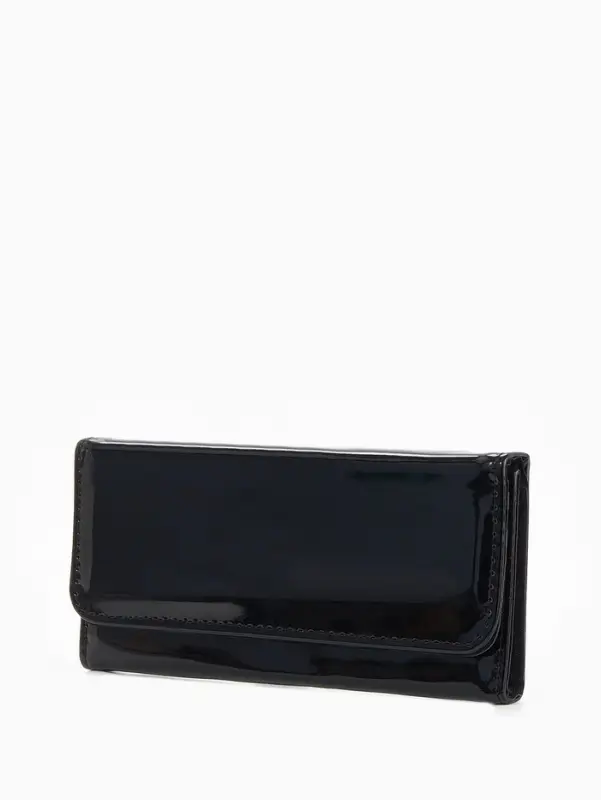 Кошелёк женский на магните, 19.5&times;2.5&times;9 см, лаковый, чёрный