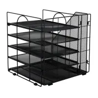 Лоток для бумаг, вертикальный + горизонтальный, металлическая сетка, 5 отделений, чёрный