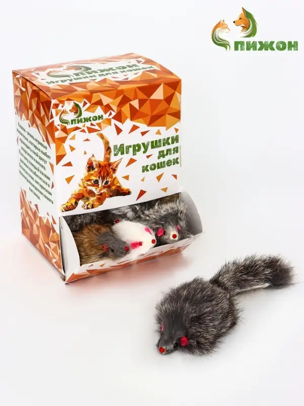 Мышь, 7.5 см, натуральный мех, фасовка 30 шт., цвет МИКС белый, серый