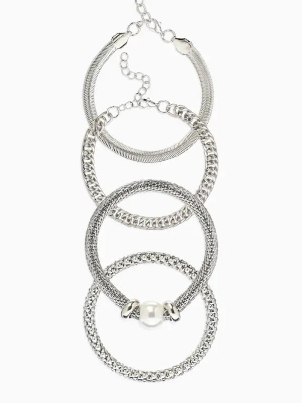 Браслет "Стиль" (набор 3шт) плетение, звенья, цвет белый в серебре