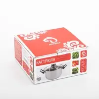 Кастрюля Доляна &laquo;Роскошь&raquo;, 2.2 л, d=19 см, со стеклянной крышкой, капсульное дно, нержавеющая сталь, хромированная