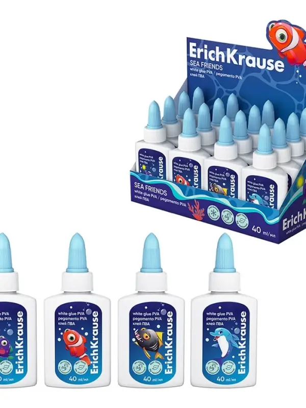 Клей ПВА ErichKrause EasyStick Sea Friends, 40 мл, МИКС