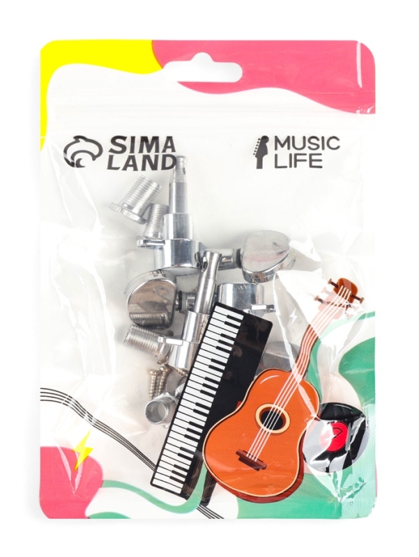 Комплект одиночной колковой механики Music Life, серебристые, 3+3 Комплект одиночной колковой механики Music Life, серебристые, 3+3