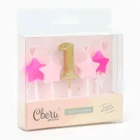 Свечи для торта «1-ый День Рождения Девочки», золото/розовый, 2,5 х 3,5 + 4 см, 5 шт