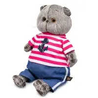 Мягкая игрушка &laquo;Кот Басик&raquo; в полосатой футболке с якорем, 19 см