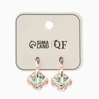 Серьги со стразами &laquo;Эдель&raquo;, ромб, зелёные в розовом золоте
