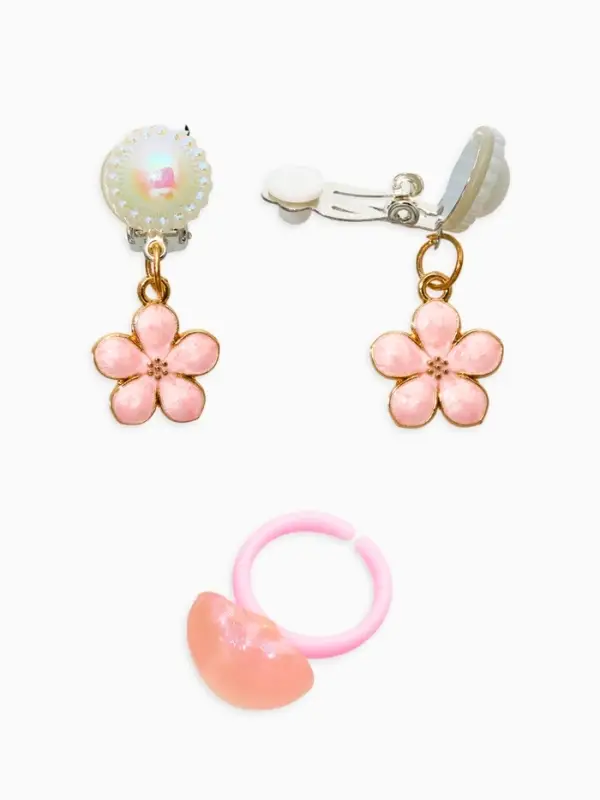Набор детских украшений &laquo;Выбражулька. Нежность&raquo;, 4 предмета: клипсы, кольцо, бусы, браслет, розовый, белый
