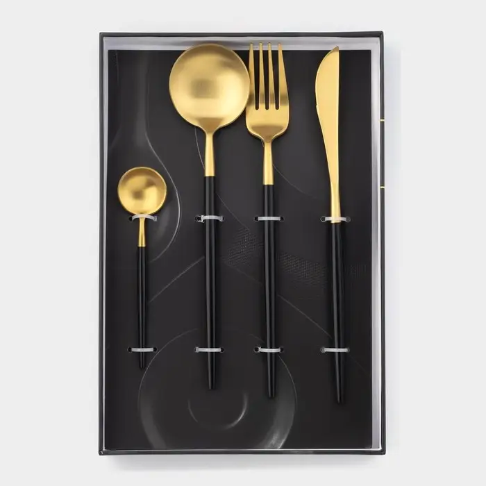 Столовые приборы Magistro &laquo;Фолк&raquo;, 4 предмета, нержавеющая сталь, золотистые, чёрные