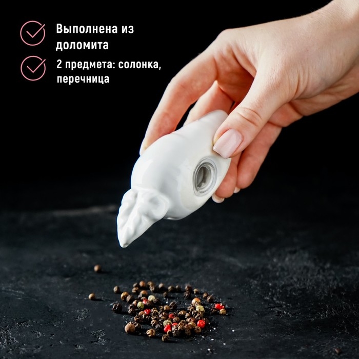 Набор для специй Доляна «Зайка», 2 предмета: солонка 50 мл, перечница 40 мл, цвет белый Набор для специй Доляна «Зайка», 2 предмета: солонка 50 мл, перечница 40 мл, цвет белый