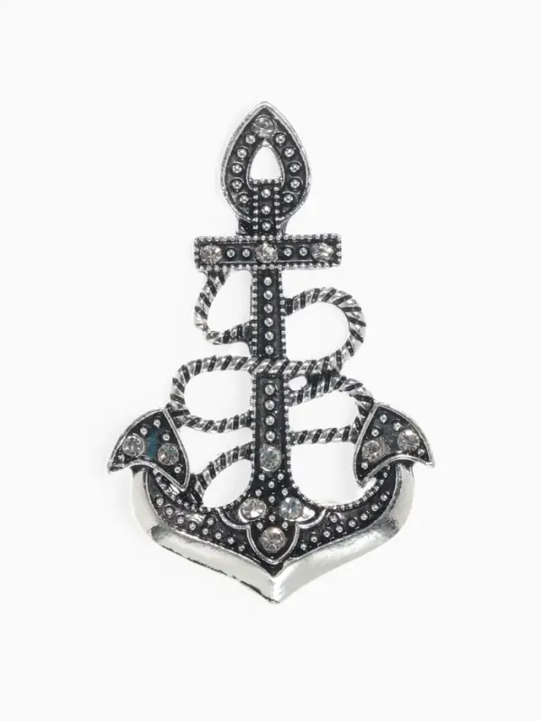 Брошь &laquo;Якорь ретро&raquo;, белая в чернёном серебре