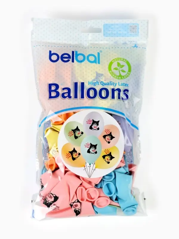 Воздушные шары латексные 14" "Сердитый кот"  набор 50 шт.