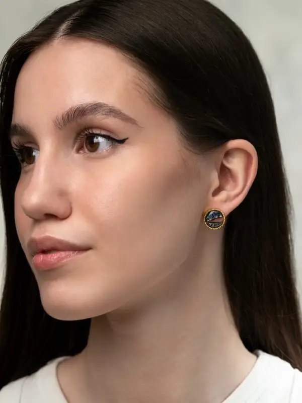 Серьги &laquo;Галиотис&raquo;, круг, зелёные в золоте