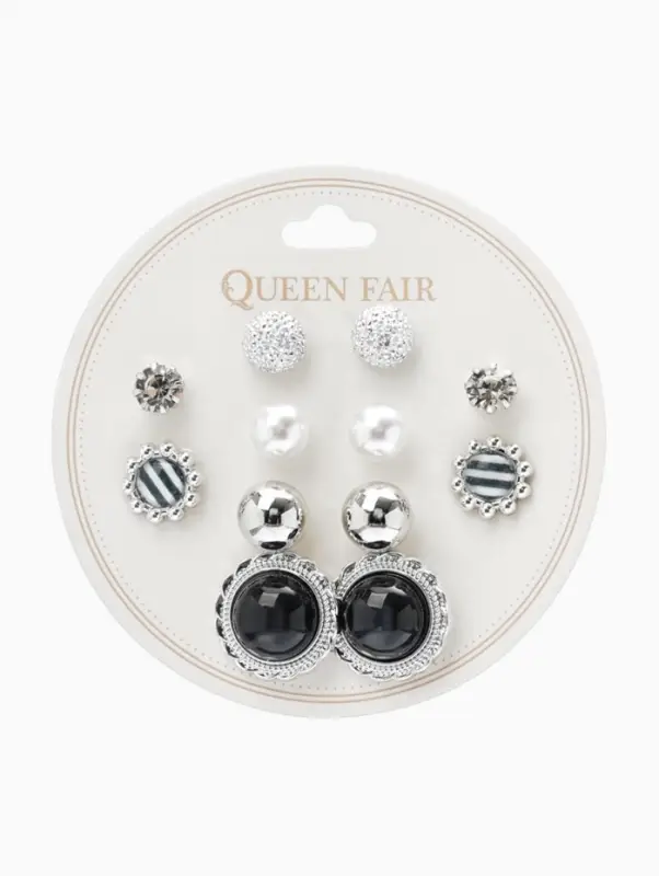 Пусеты 6 пар &laquo;Жемчужные&raquo;, планеты, бело-синие в серебре