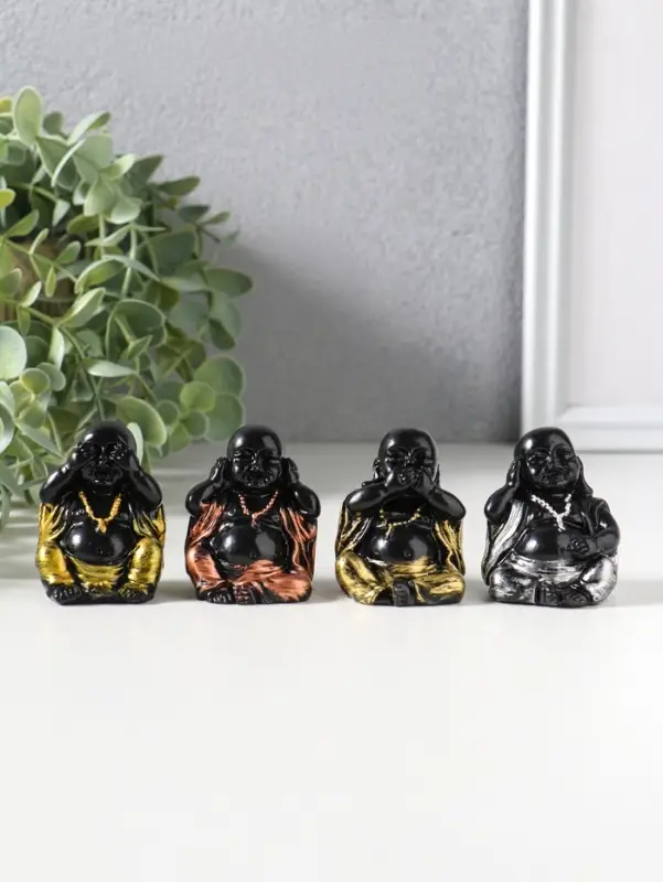 Сувенир полистоун "Хотей - не слышу, не вижу, не скажу" набор 4 шт 4,2х3,5х5,5 см