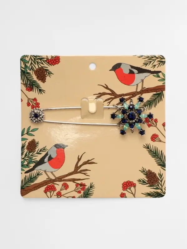 Булавка &laquo;Снежинка новогодняя&raquo;, оригинальная, 7.5 см, синяя в чернёном серебре