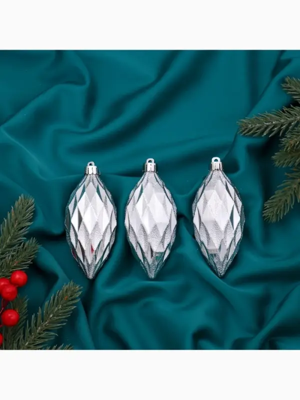 Ёлочные игрушки набор 3 шт. &laquo;Сосулька-рубик&raquo;, 10 см, серебро