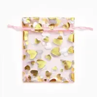 Набор мешочков подарочных 100шт.  "Сердечки", 10*12, цвет розовый с золотом (4621385)