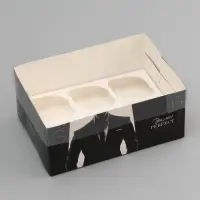 Коробка для 6 капкейков с прозрачной крышкой, &laquo;Мужской подарок&raquo;, 23&times;16&times;10 см