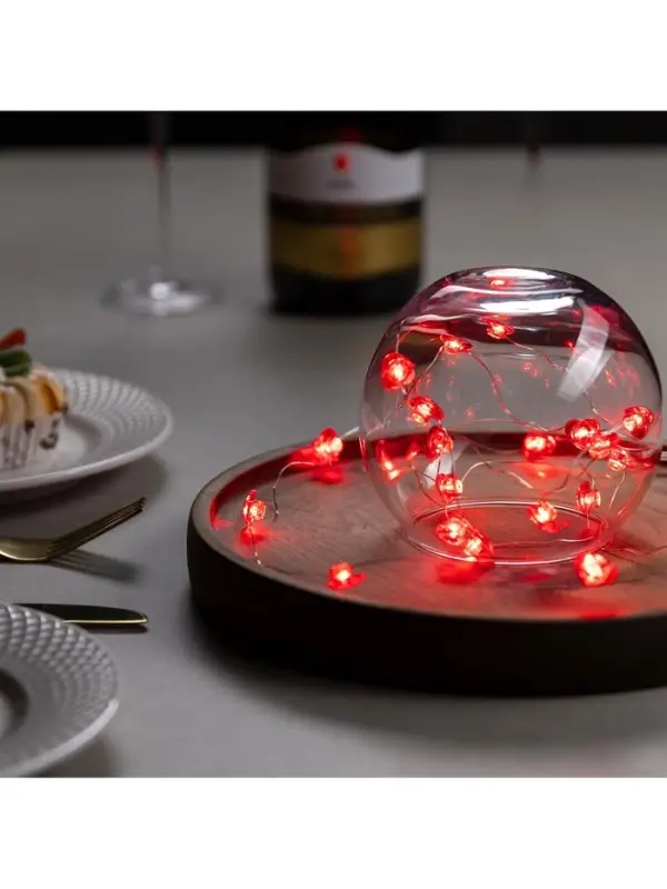 Гирлянда &laquo;Нить&raquo; 2 м, роса с насадками &laquo;Сердце&raquo;, IP20, серебристая нить, 20 LED, свечение красное, 2 режима, ААх2