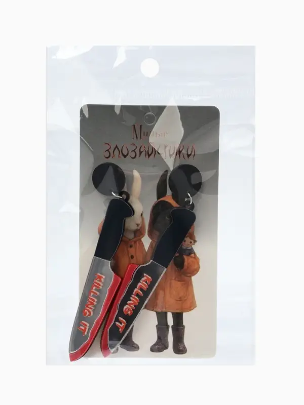 Серьги акриловые &laquo;Ножи&raquo;, окровавленные, красно-белые в чёрном металле