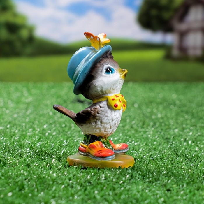 Садовая фигура "Воробей с бабочкой" 3,5х6х9,5см