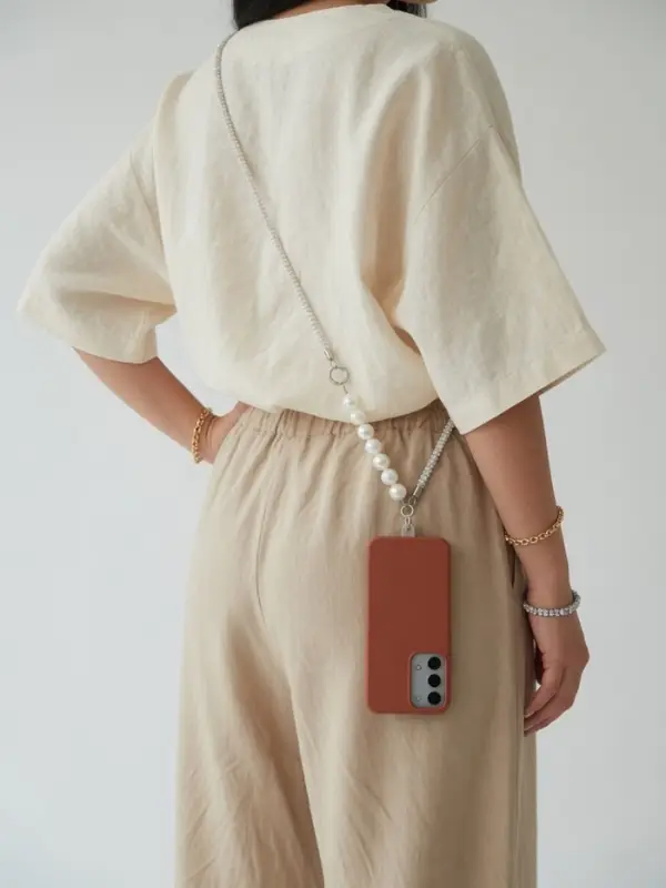 Шнурок для телефона через плечо, с бусинами, 60 см, серебристый