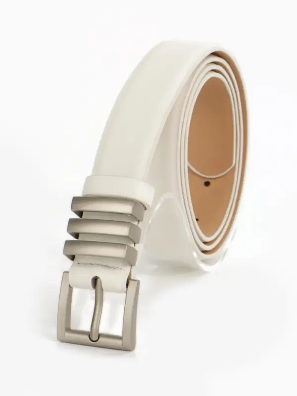 Ремень женский, 110&times;2.8 см, прямоугольная пряжка металл, серебристая, белый