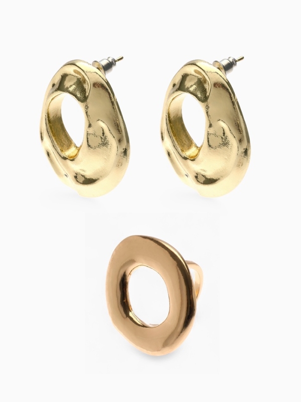 Набор 2 предмета: серьги, кольцо Набор 2 предмета: серьги, кольцо "Круг" мятый, цвет золото