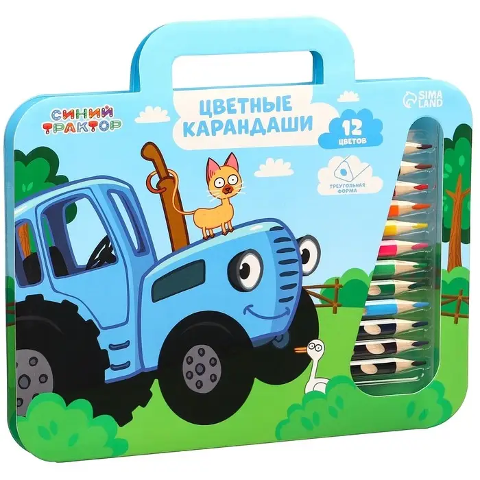 Цветные карандаши, 12 цветов, трехгранные, &laquo;Синий трактор&raquo;