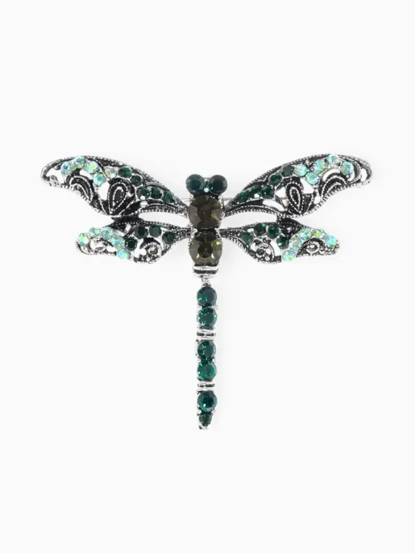 Брошь &laquo;Стрекоза ажурная&raquo;, чёрный, зелёная в чернёном серебре