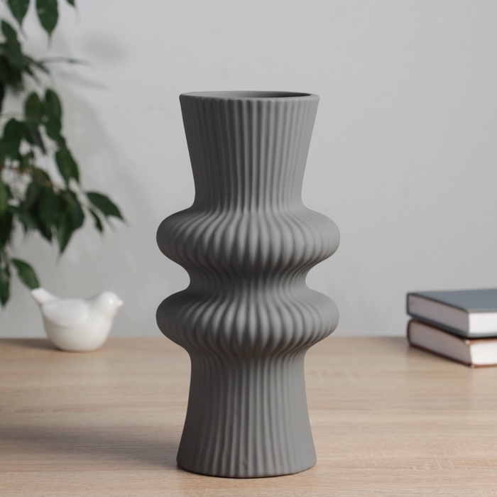 Керамическая ваза декоративная настольная «Курт», для цветов, сухоцветов, d-8 см, 24×11 см, серый Керамическая ваза декоративная настольная «Курт», для цветов, сухоцветов, d-8 см, 24×11 см, серый