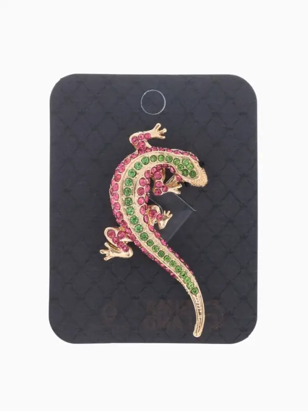 Брошь &laquo;Ящерица тропическая&raquo;, розовый, зелёная в золоте