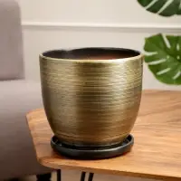 Горшок цветочный с поддоном 4,7 л, коричневый, керамика, "Изысканность" (М)