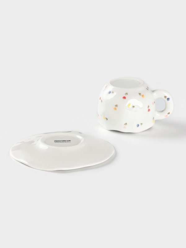 Чайная пара Доляна «Цветочное утро», чашка 220 мл, блюдце d=16 см, ручная роспись, керамика, белая