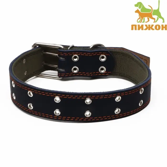 Ошейник комбинированный, безразмерный, 83&times;4.5 см, ОШ 20-70 см, кожа, брезент, синий