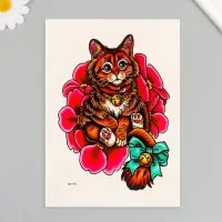 Переводная тату на тело цветная &laquo;Котик с бубенцом&raquo;, 26.1&times;14.6 см