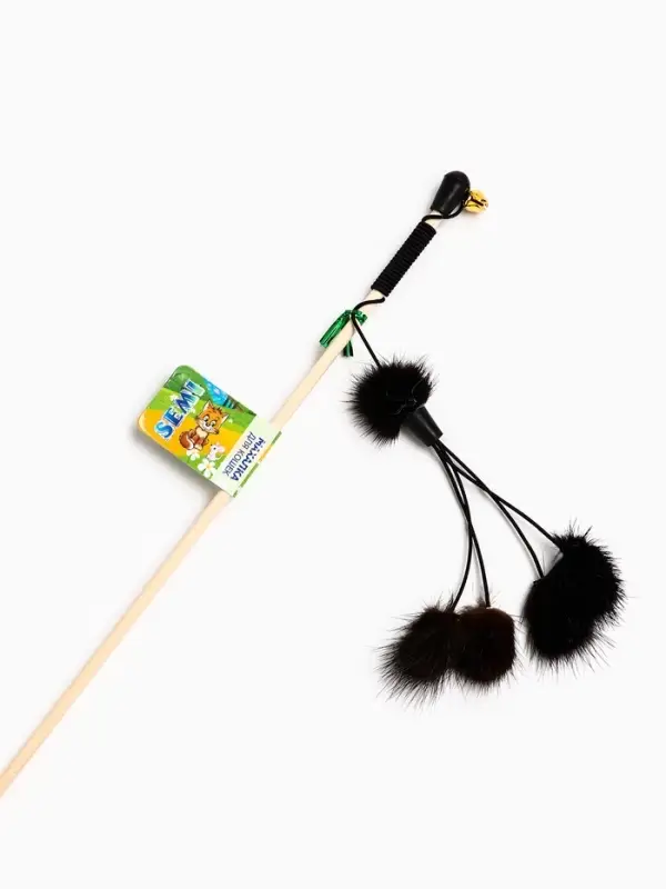 Дразнилка - удочка &laquo;Норковый пушок&raquo;, на деревянной палочке, цвет МИКС