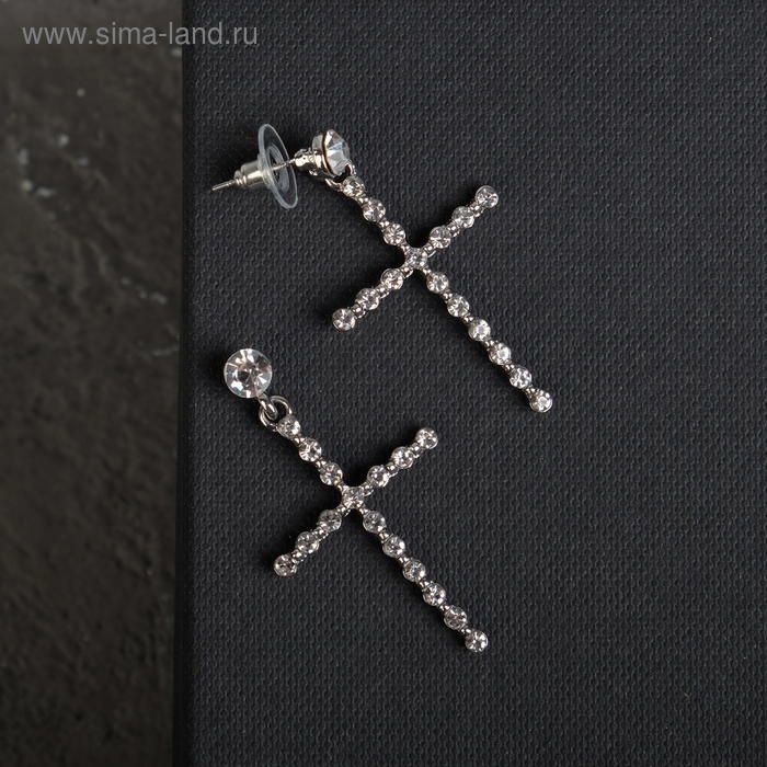Серьги со стразами «Крестики» с делениями, цвет белый в серебре Серьги со стразами «Крестики» с делениями, цвет белый в серебре