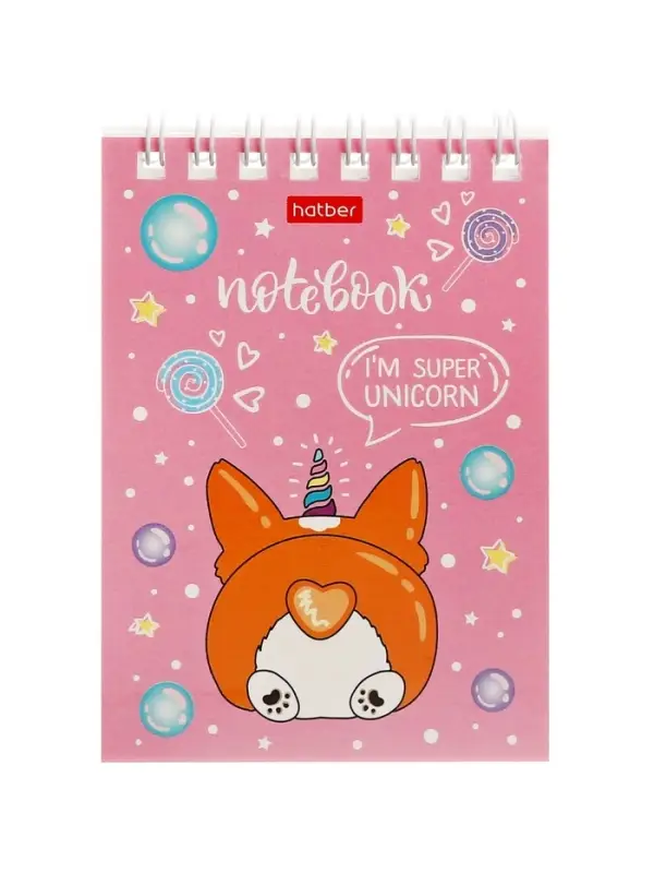 Блокнот 40л А6 клетка Hatber "Забавные корги", на гребне, обл мел карт